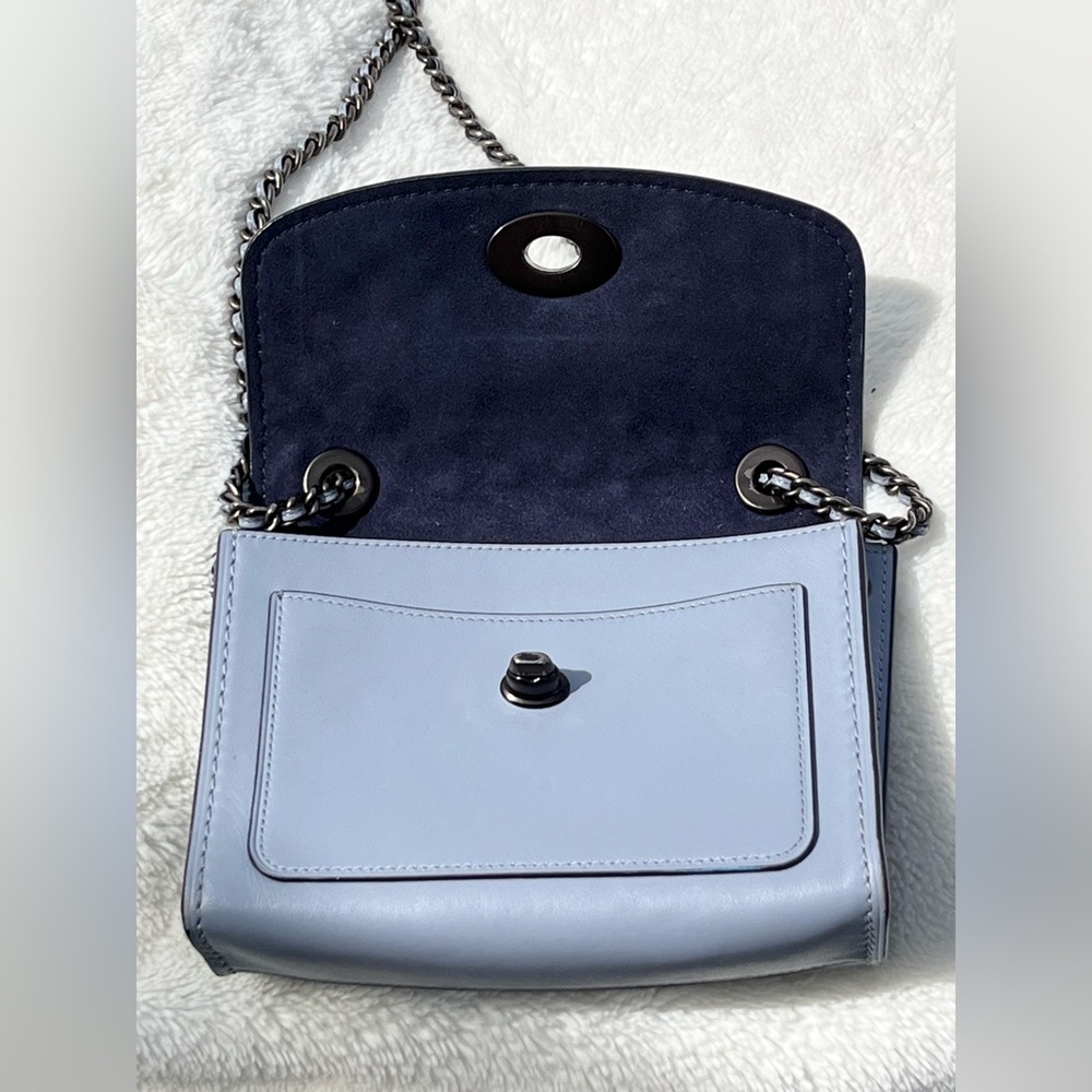 EUC Coach Parker 18 with Scattered Rivets in Blue Gray with Gunmetal Hardware - Picture 7 of 16